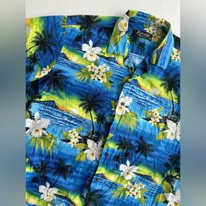 Favant‎ Men’s Hawaiian Shirt 3XL Blue Floral Short-Sleeve Button-Down